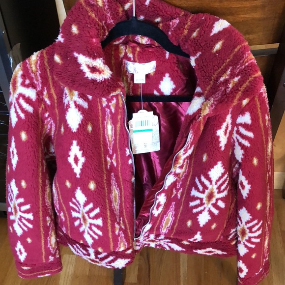 Red Aztec Southwest Sherpa Jacket US L 🎥 - Picture 6 of 15
